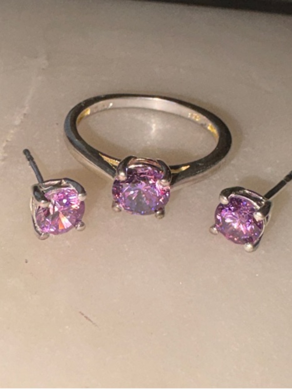 Swarovski Silver Ring and Stud Set with Purple Crystals